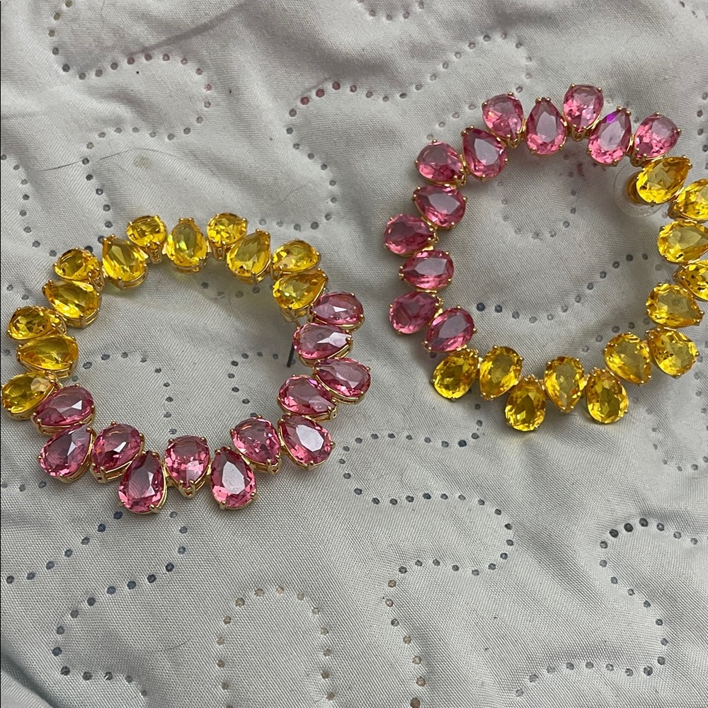 Pink and Yellow Teardrop Crystal Large Hoop Earrings